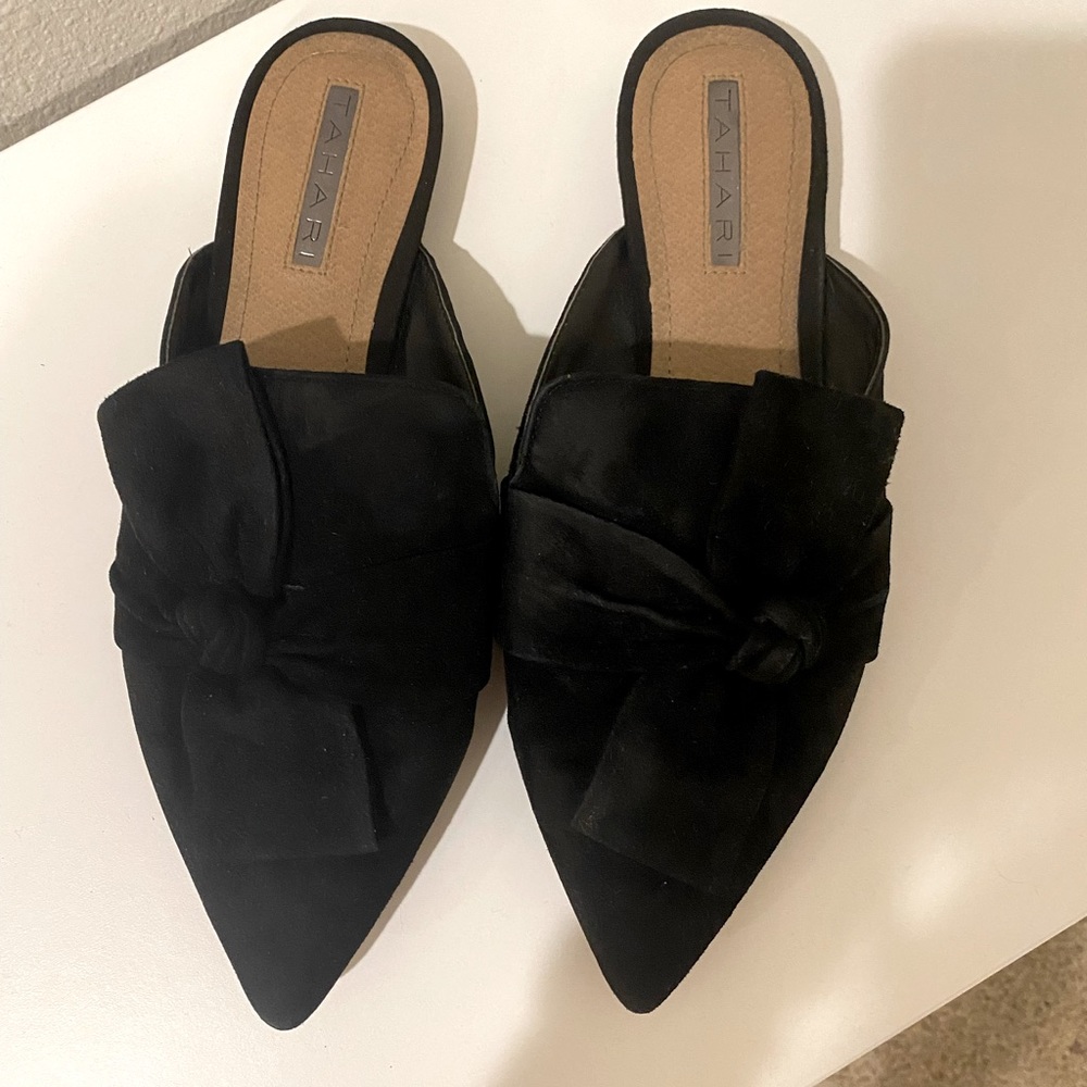 Tahari Suede Bow Mules